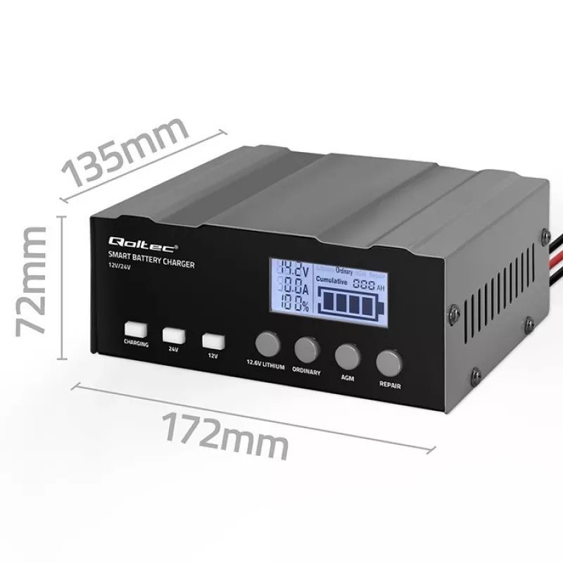 Nabíjačka batérií QOLTEC 52491 mikroprocesorová 12V/12,6V/24V s LCD