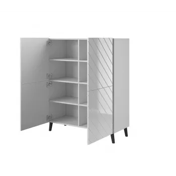 Regál cama meble ABETO 100,5 x 40 x 121,5 cm biela/lesklá biela, stojaca nástenná skriňa