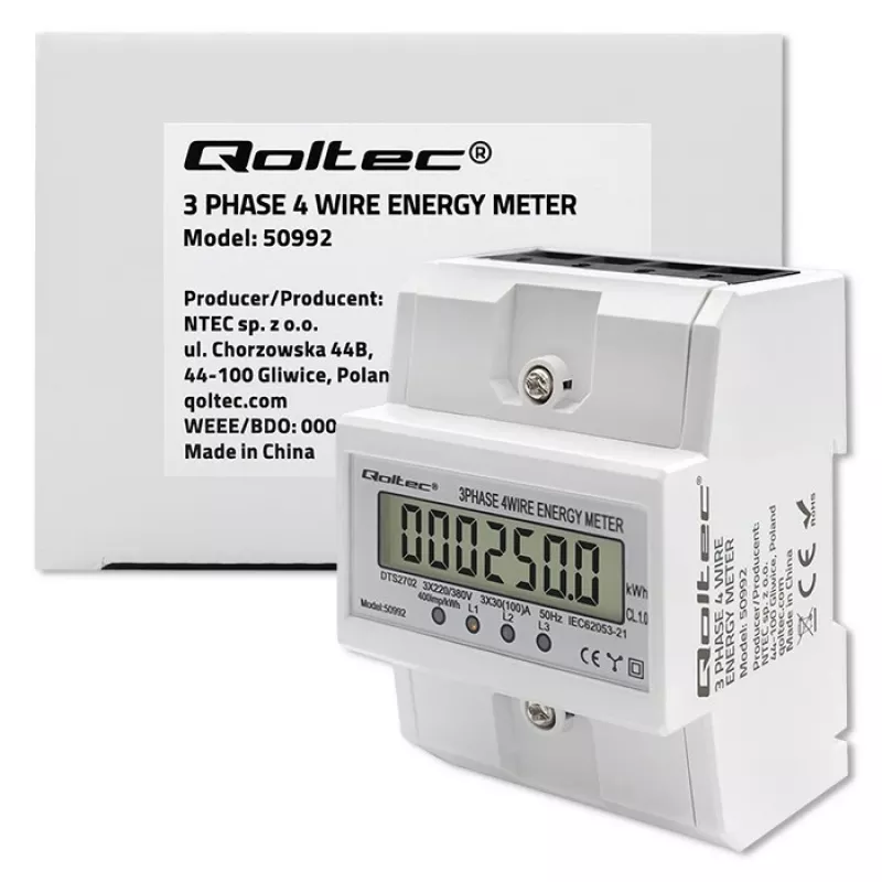 Trojfázový elektronický merač QOLTEC 50992 400V 100A