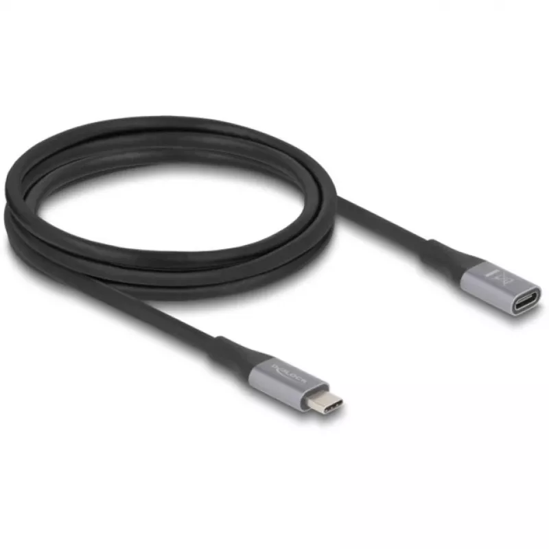 Delock 81202 predlžovací kábel USB-C 40 Gbps, vidlica – zásuvka, PD 240 W, 2 m, sivý