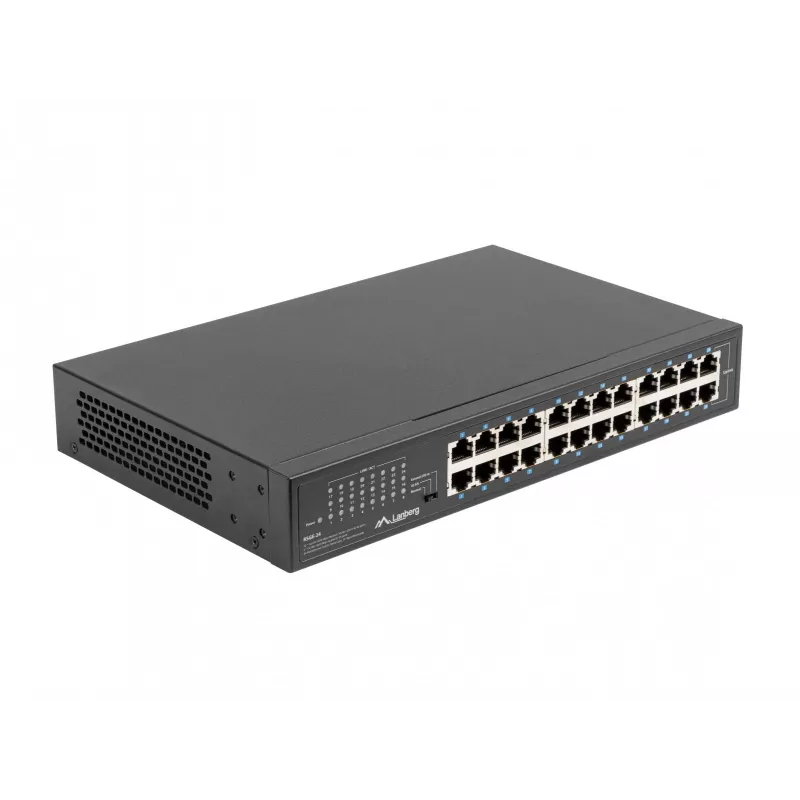 Neřízený switch LANBERG RSGE-24 — 24× Gigabit Ethernet 1U, rack-montovateľný, čierna