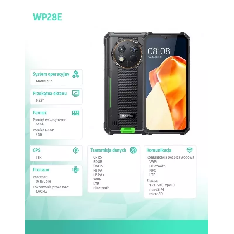 Oukitel WP28E 4/64 10600mAh DS smartfón. zelený bez nabíjačky