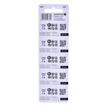 Sada nabíjateľných batérií everActive 27A5BL, alkalická 12 V, valcová, 5 kusov, 27,3 × 7,62 mm