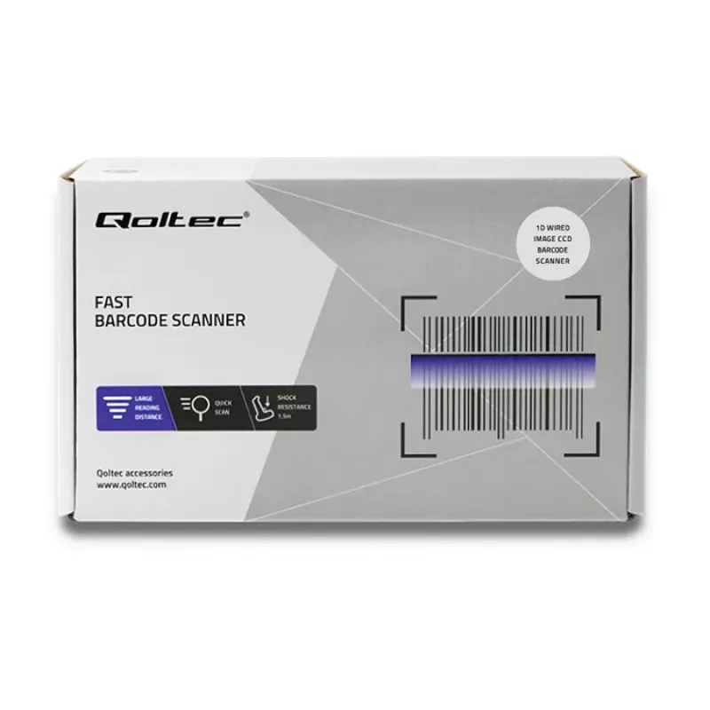 Laserová čítačka čiarových kódov 1D CCD Qoltec 50866, USB, čierna