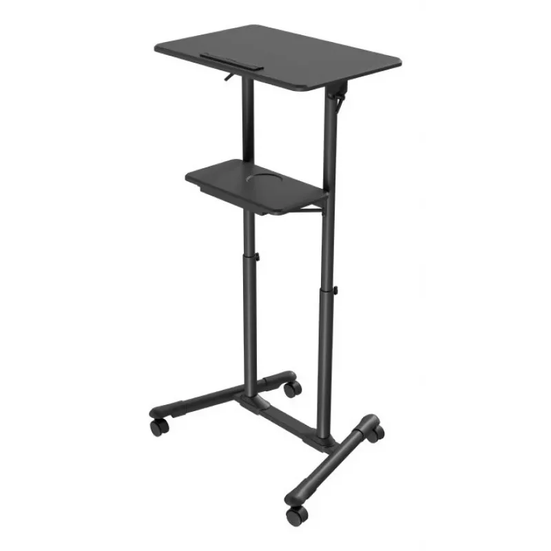 Gembird TVS-DESK-01-BK mobilný stojací stôl s kolieskami, nastaviteľná výška 111–134,5 cm, sklon 30°, max. 20 kg, čierny