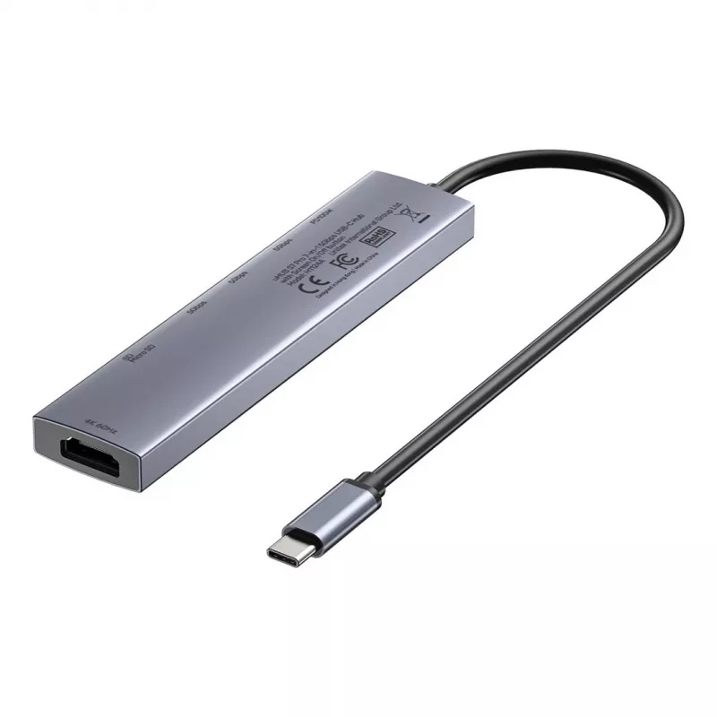 USB-C hub Unitek H1124AGY01 s 100W PD, HDMI 2.0, 2x USB‑A, 2x USB‑C, SD/microSD čítačka kariet — hliník