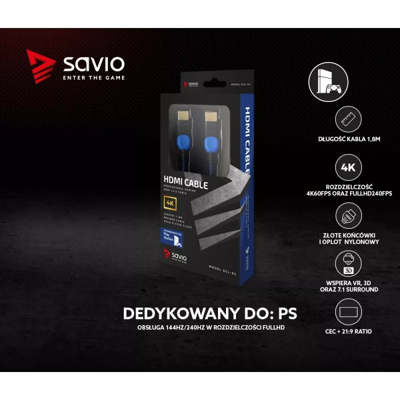 Savio GCL-02 HDMI kábel 1,8 m HDMI Type-A (štandard) čierny, modrý