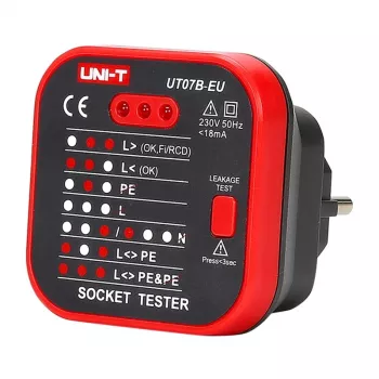 Tester zásuviek Unit UT07B-EU — kontrola napätia a polarity zásuviek, EU konektor
