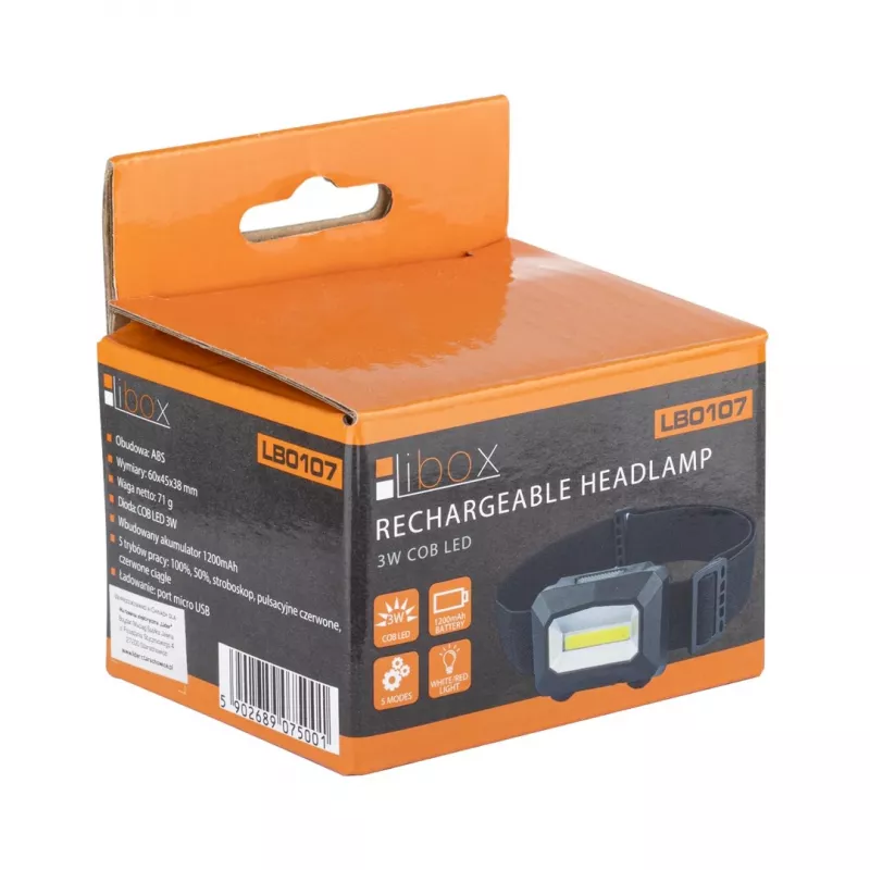 Libox LB0107 baterka čierna čelová lampa LED