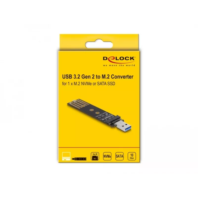 DeLOCK Combo konvertor pre M.2 NVMe PCIe alebo SATA SSD USB 3.2 Gen 2 čierna