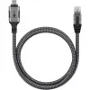 Ethernet kábel USB-C 3.2 Gen2 konektor samec > RJ-45 konektor samec, LAN adaptér čierny/strieborný, 1,5 metra, pletené textilné opláštenie