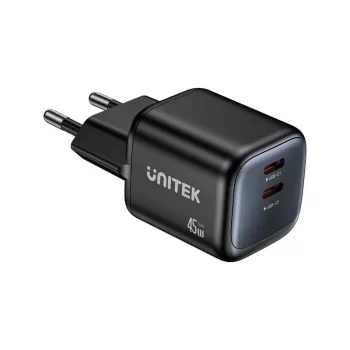 Unitek nástenná nabíjačka 2x GaN 45W — 2× USB‑C PD 3.0 a QC rýchle nabíjanie