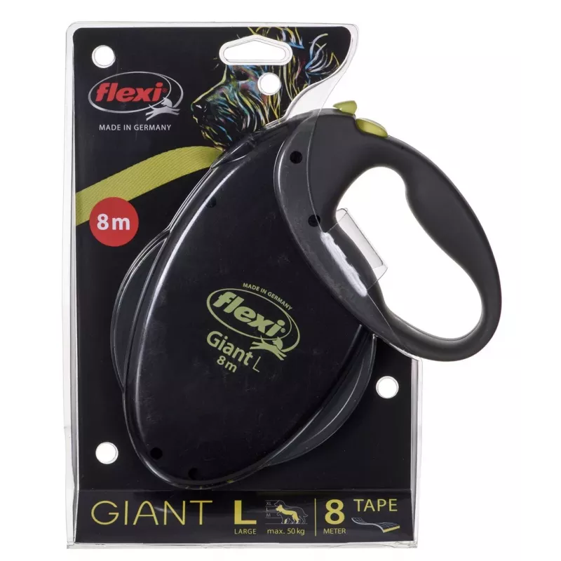 flexi Giant L samonavíjacie vodítko pre psov, 8 m popruh, čierna/žltá