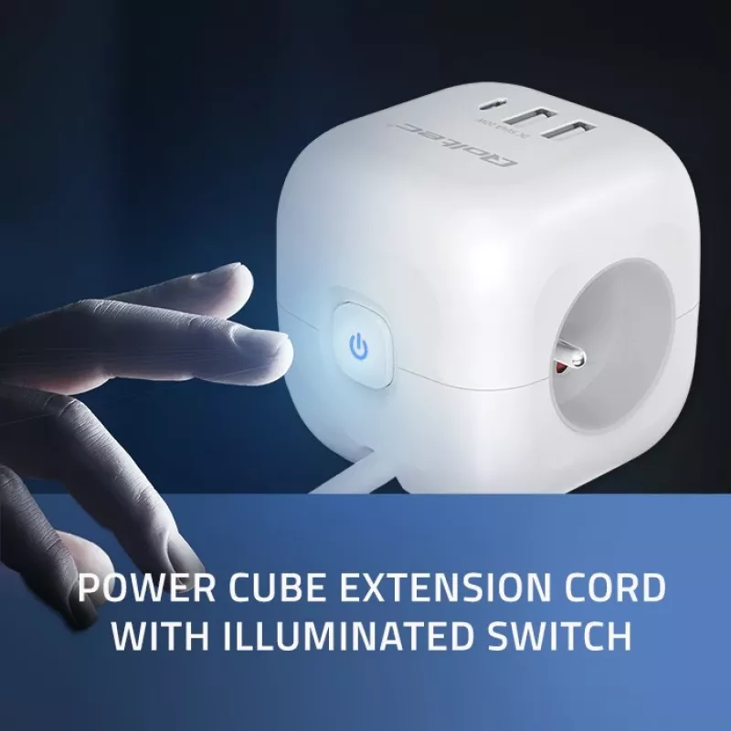 Power Cube QOLTEC 52547 predlžovacia zásuvka 3×AC zásuvky, 2×USB-A, 1×USB-C PD 20W