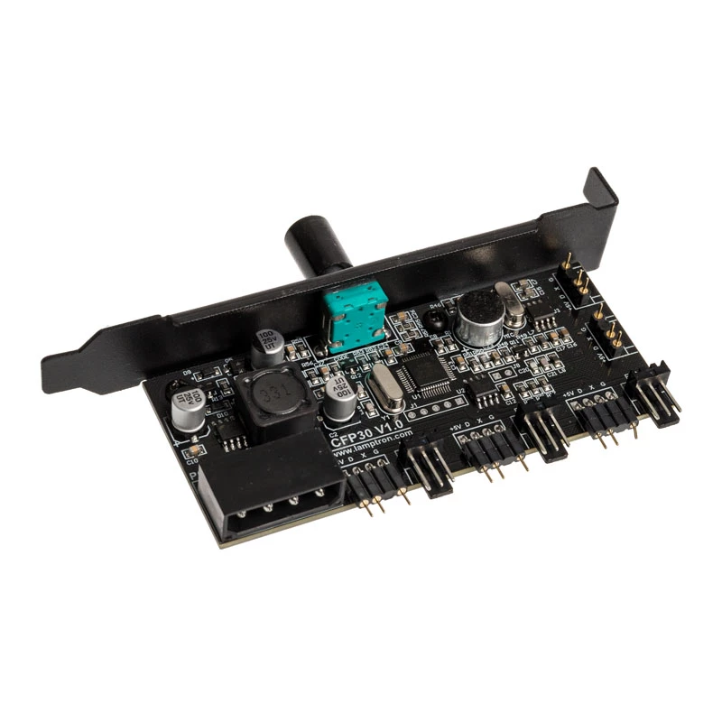 PCI slotový ventilátor a RGB LED kontrolér Lamptron CFP30, čierny
