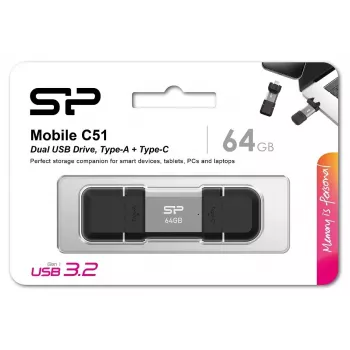 USB flash disk Silicon Power 64 GB USB Type-A USB Type-C SP064GBUC3C51V1S