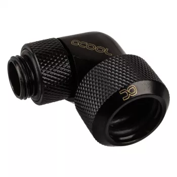 Alphacool Eiszapfen 16mm HardTube skrutkovacia vsuvka 90° otočná G1/4 – uhlová svorka na kvapalinový chladiaci systém – hlboká čierna