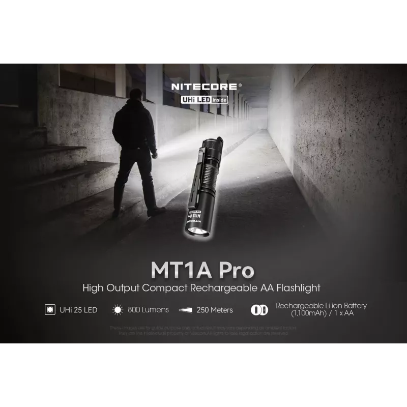 Ručná baterka Nitecore MT1A Pro — LED 50 lm, USB nabíjateľná, 1100 mAh, hliník, vodotesná, nárazuvzdorná, čierna