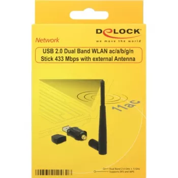 DeLock USB2.0 Dual Band WLAN ac/a/b/g/n Stick – sieťový adaptér – USB2.0 – 802,11b, 802,11a, 802,11g, 802,11n, 802,11ac – čierny (12462)