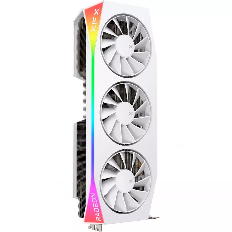 Grafická karta XFX Radeon RX 9070 XT — 16 GB GDDR6, 256-bit, PCIe x16, 3 ventilátory, biela, 360 mm