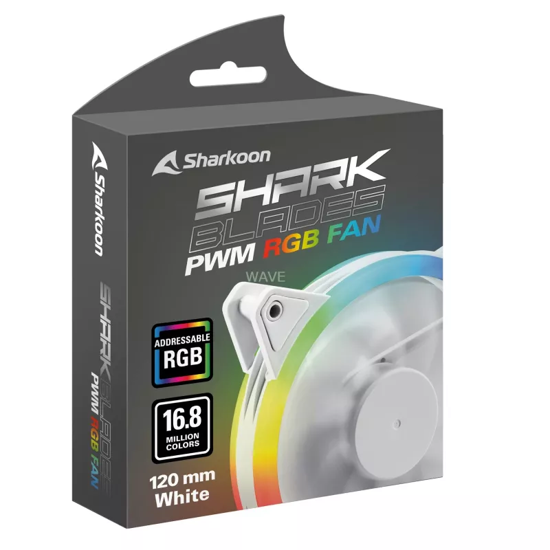 Sharkoon Shark Blades PWM RGB 120 mm ventilátor do skrine, 400–1400 ot./min., biely
