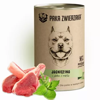 Mokré krmivo pre psov PAKA ZWIERZAKA jahňacie a jablko s mätou, 400 g, bez obilnín, bez lepku a sóje