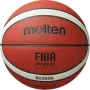 Basketbal MOLTEN B5G3800 veľkosť 5, hnedá koža, pre vnútorné aj vonkajšie použitie, laminovaný protišmykový povrch