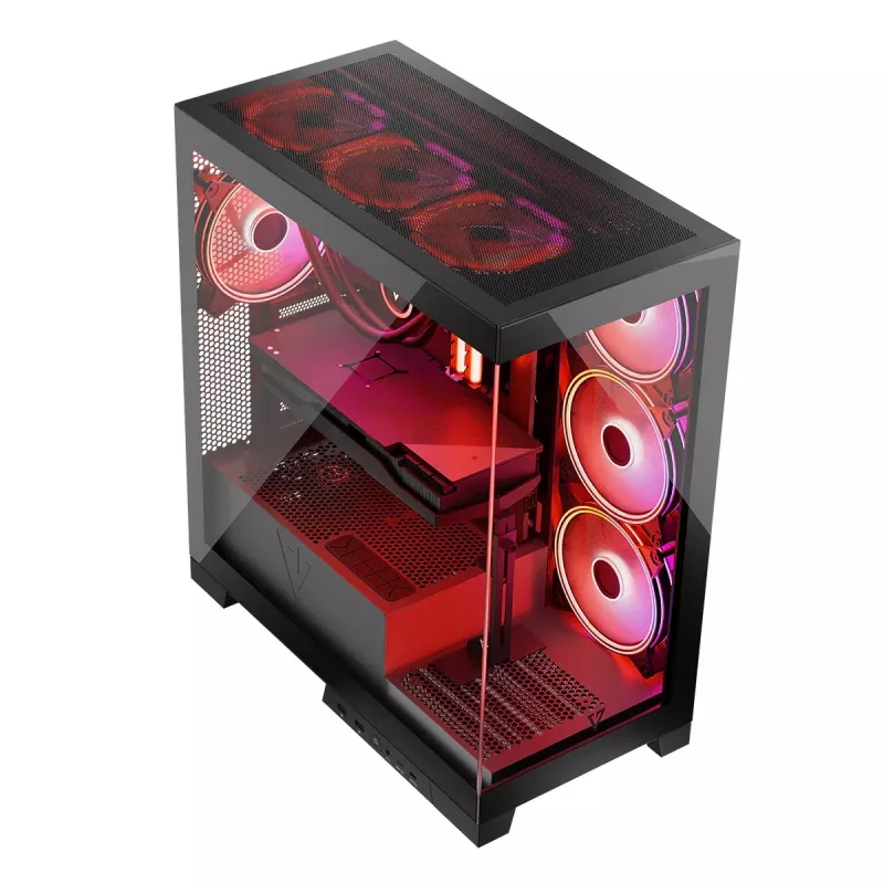 PC skriňa MODECOM Volcano SPACE APEX ARGB Midi Tower, tvrdené sklo, USB-C, podporuje ATX/microATX/Mini-ITX, GPU do 430 mm, CPU chladič do 180 mm