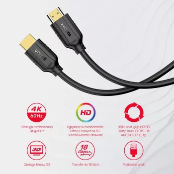 HDMI kábel Unitek C11079BK-3M 3 m, HDMI 2.0, max. rozlíšenie 4096×3112, čierny