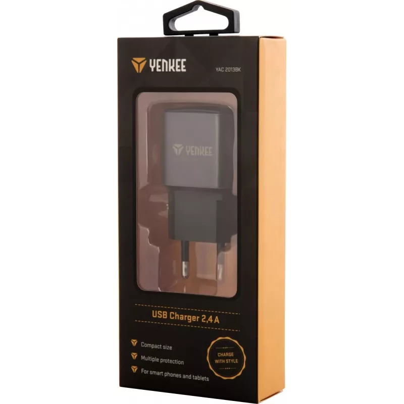 Sieťová USB-A nabíjačka YENKEE YAC 2013BK — 12 W, 2,4 A výstup