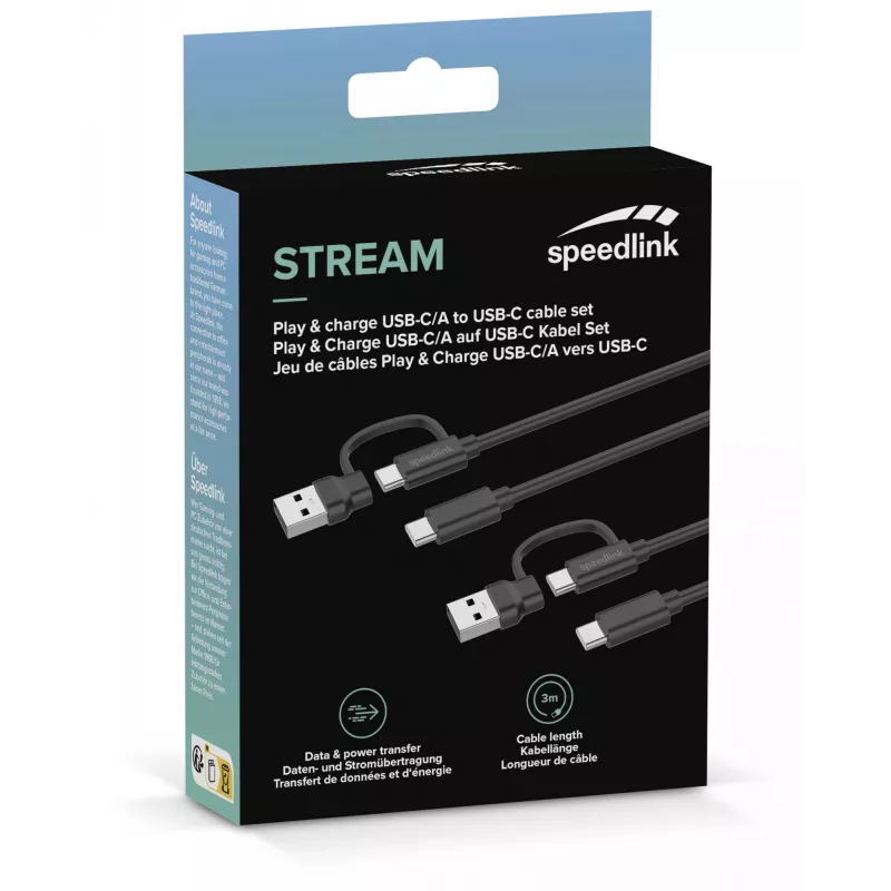 USB 3.2 Gen 1 (3.1 Gen 1) kábel Speedlink SL-460101-BK, 3 m, USB A/USB C na USB C, čierny