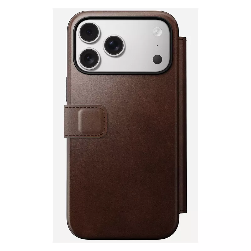 Puzdro na telefón Nomad Modern Leather Folio pre iPhone 17 Pro Max — hnedá, koža, 6,3