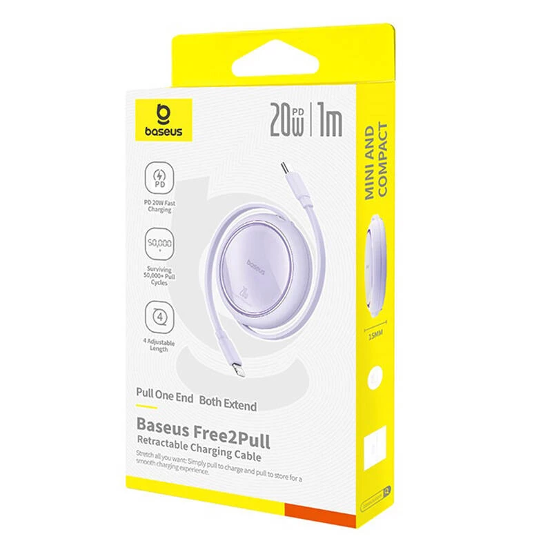 Baseus Free2Pull - 20 W USB-C na Lightning vyťahovací kábel, 1 m (fialový)