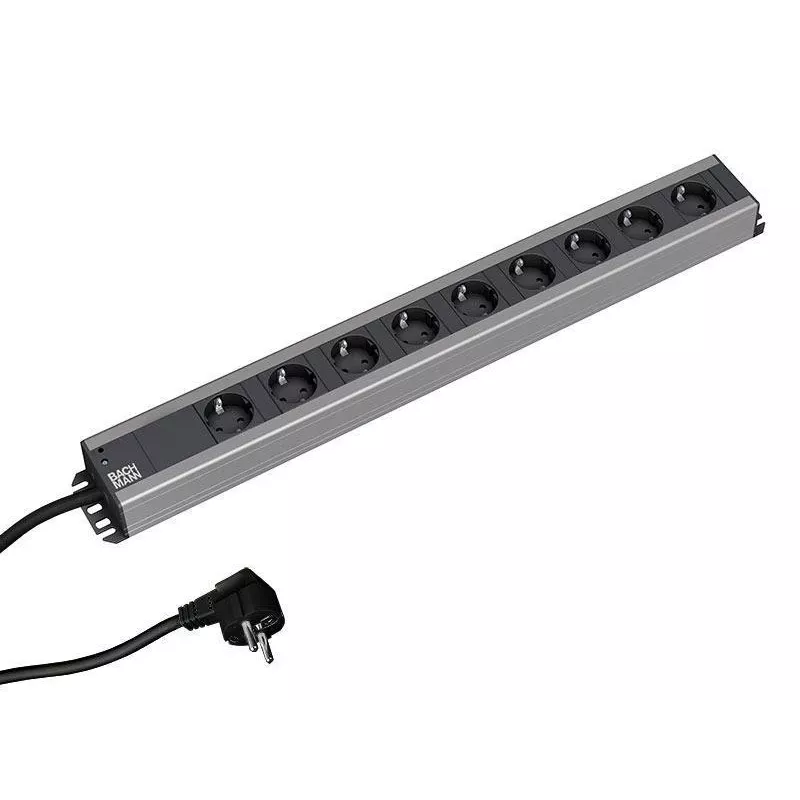 Bachmann 300.001 predlžovací kábel 2 m 9 AC zásuviek, interiér, čierny, sivý