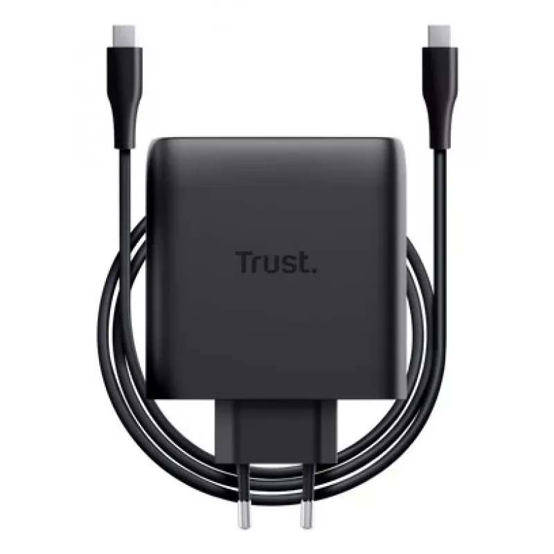 TRUST Maxo 100W 2-portová USB-C GaN nabíjačka — 100 W, 2× USB-C, max. 20 V, 2 m kábel, čierna