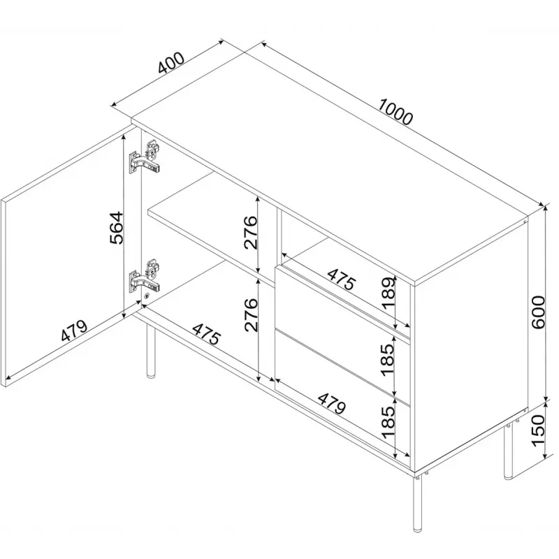1D2S komoda TRESSE 100x40x75 matná zelená