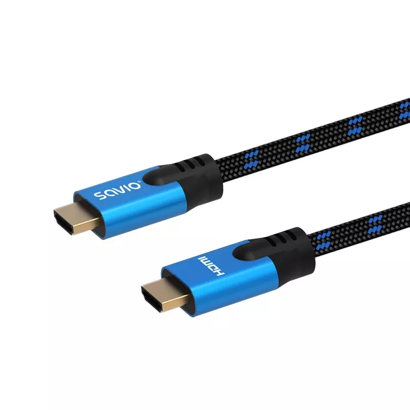HDMI kábel Savio CL-142 v2.1 1,8 m, HDMI Type-A konektor samec–samec, pozlátené kontakty, čierny/modrý
