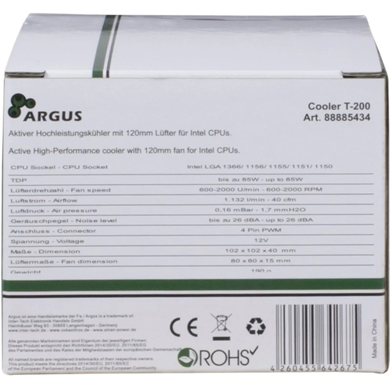 Chladič Dynatron Argus T-200 procesor 8 cm čierny oranžový