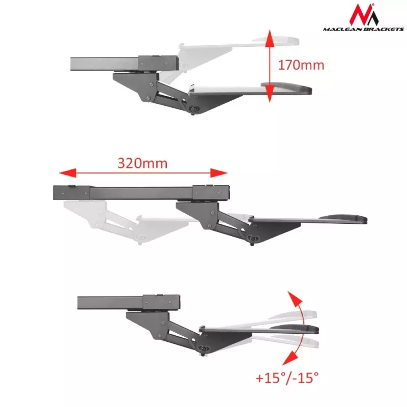 Maclean MC-757 podstavec na klávesnicu pod stôl, oceľ, max. 2 kg, čierny