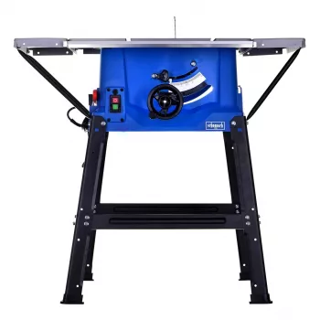 Stolová kotúčová píla Scheppach HS100S Special Edition — 2000 W, 250 mm kotúč, 85 mm hĺbka rezu, 0–45° pokos, sklopná podstava