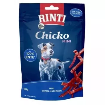 Tréningové maškrty pre psov RINTI Chicko Mini kačica 80 g — bez obilnín, kačacia príchuť, 55 % bielkovín, vrecko