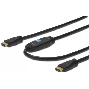 Assmann HDMI High Speed prepojovací kábel. Type-A. so zosilňovačom. M/M. 40,0 m. pôvodne HDMI 1.3. UL. modrý zlatý (AK-330105-400-S)