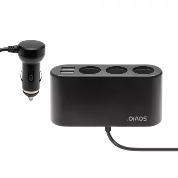 Auto USB nabíjačka SAVIO SA-024 — univerzálna nabíjačka pre mobilné zariadenia, vstup 12–24 V, výstup 5 V, čierna, zapaľovač