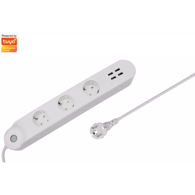 Inteligentný predlžovací kábel so zásuvkami Denver SHP-300U 3 AC zásuvky typ E 4 biely