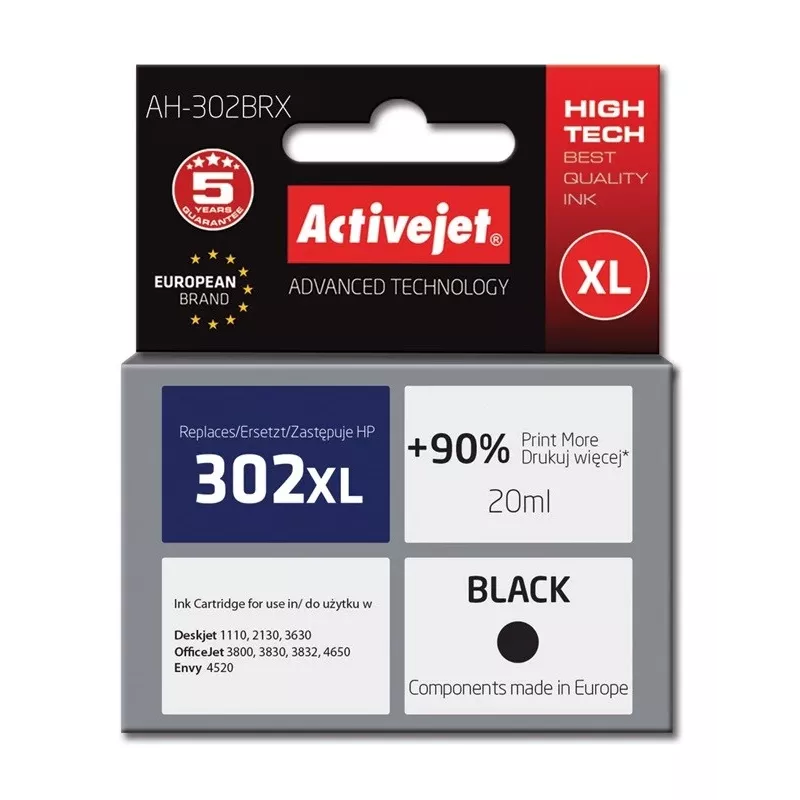 Activejet AH-302BRX atrament (náhrada za HP 302XL F6U68AE; Premium; 20 ml; čierny)