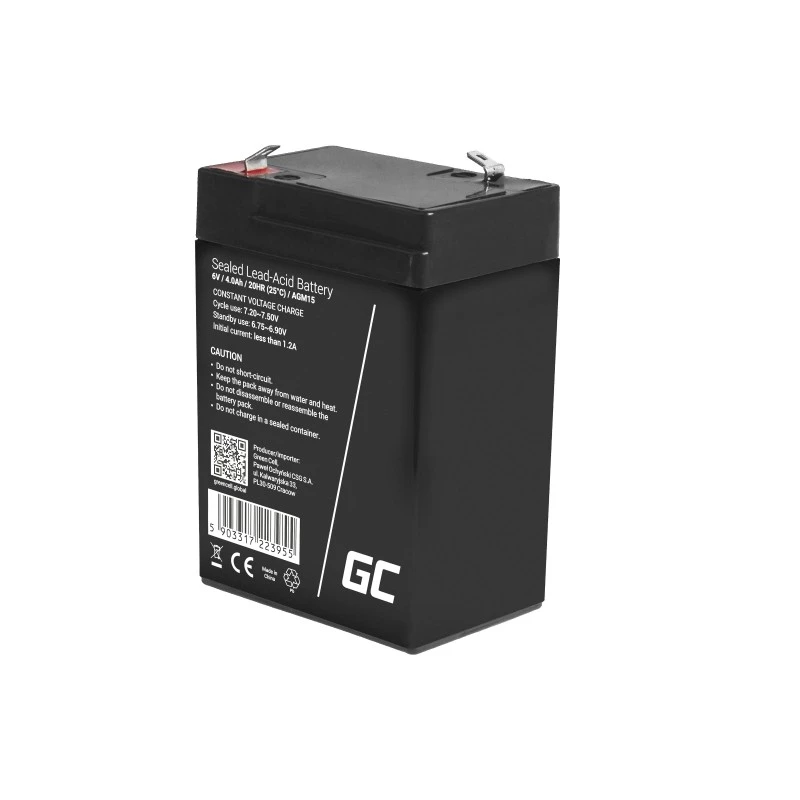 UPS batéria Green Cell AGM15, 6 V, 4 Ah, uzavretá olovená batéria (VRLA), čierna, 680 g