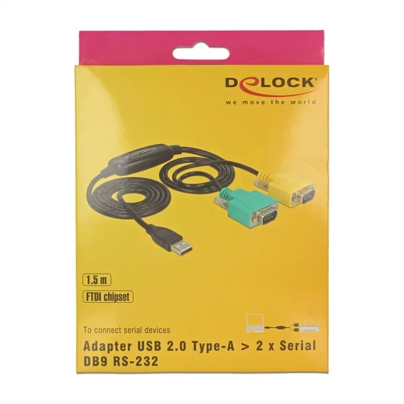 Sériový kábel DeLOCK 63466 USB Type-A DB-9 1,5 m čierny zelený žltý