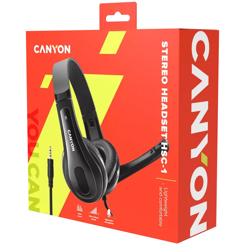 CANYON PC headset HSC-1 PC Mic Flat 2m čierny
