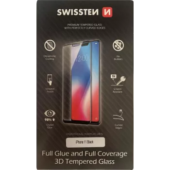 Ochranné sklo displeja SWISSTEN 3D Full Glue Glass pre iPhone 11, čierna