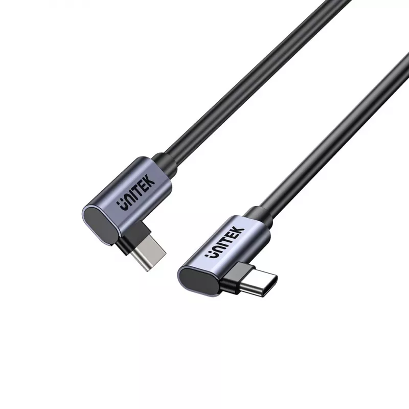 USB-C kábel Unitek C14147ABK01-1M, 1 m, 90° zahnuté konektory, USB PD 3.0 100W, dáta 480 Mbit/s, čierny